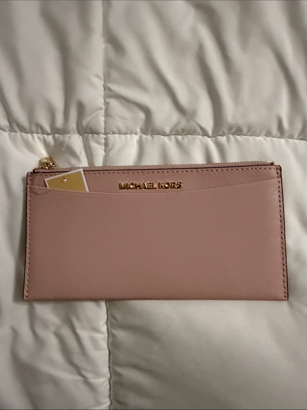 Michael Kors Blush Pink Saffiano Leather Zip Card Wallet